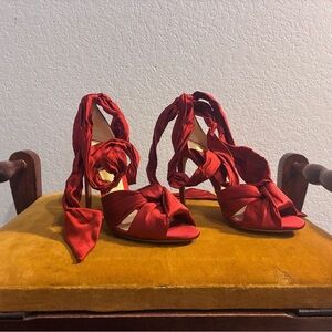 Alexandre Birman Red Satin Heels